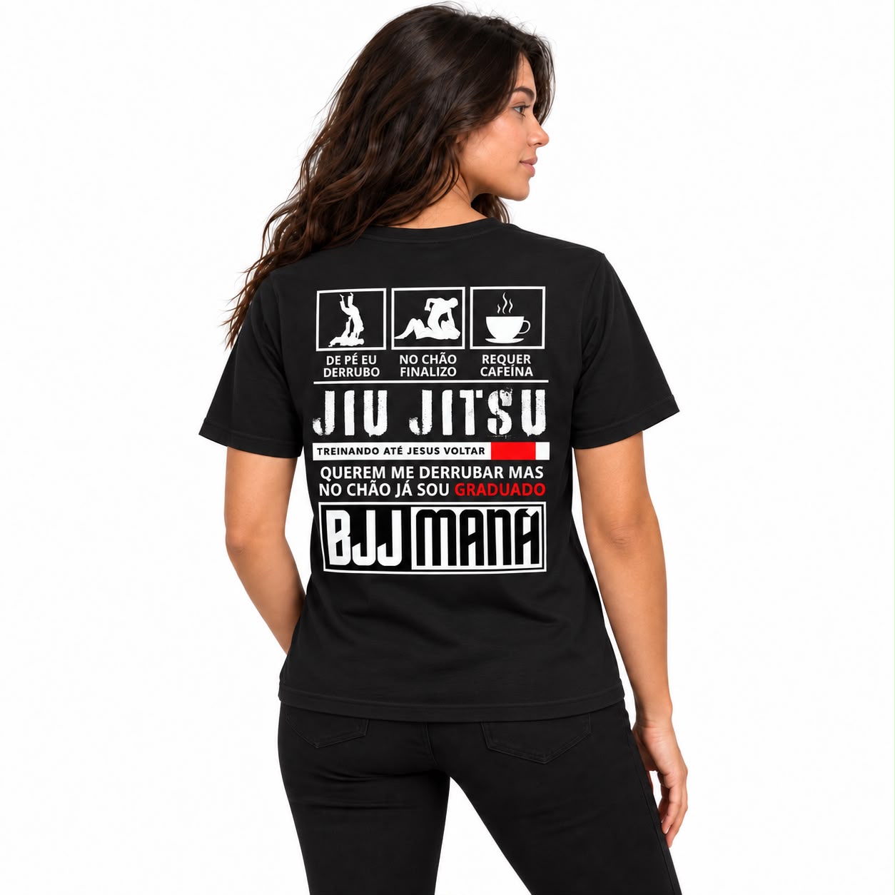 ESTAMPA BJJ COSTA MODELO PRETA FEM Camiseta BJJ Jiu Jitsu Brasileiro Feminina Preta - Imagem 1